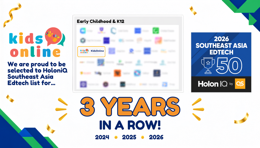 KidsOnline năm thứ 3 liên tiếp góp mặt trong Top 50 startup công nghệ giáo dục Đông Nam Á do HolonIQ công bố, tiếp nối hành trình chuyển đổi số giáo dục mầm non.