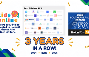 KidsOnline được ghi nhận trong HolonIQ Southeast Asia EdTech 50 ba năm liên tiếp 2024–2026.