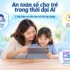 Mẹ và bé sử dụng iPad cùng minh họa 5 lớp bảo vệ an toàn số cho trẻ trong thời đại AI