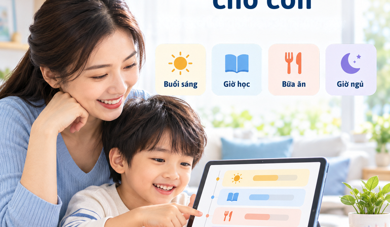 Thời khóa biểu số cho con trên iPhone iPad với lịch buổi sáng, giờ học, bữa ăn và giờ ngủ